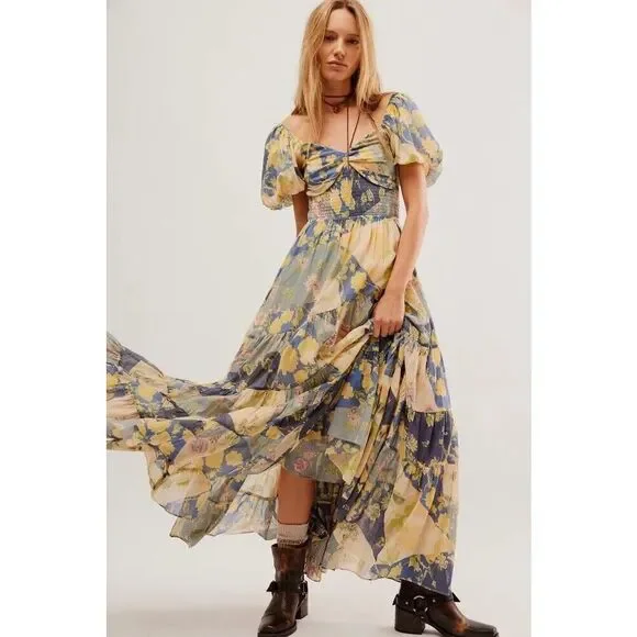 Free People | Dresses | Nwt Free People Sundrenched Shortsleeve Maxi Dress  In Dark Red Combo Size Xs | Poshmark